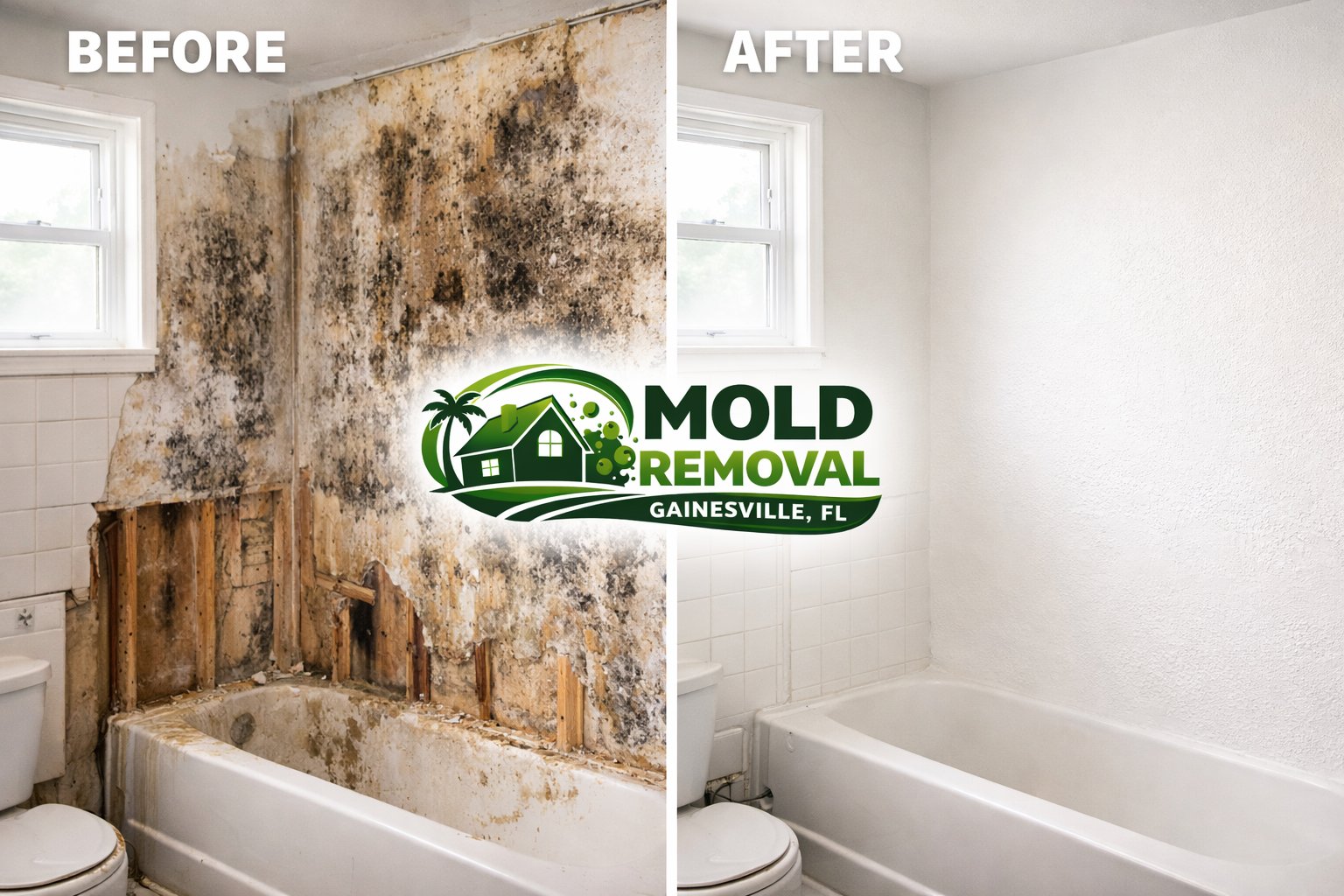Mold removal before and after Gainesville FL bathroom black mold remediation